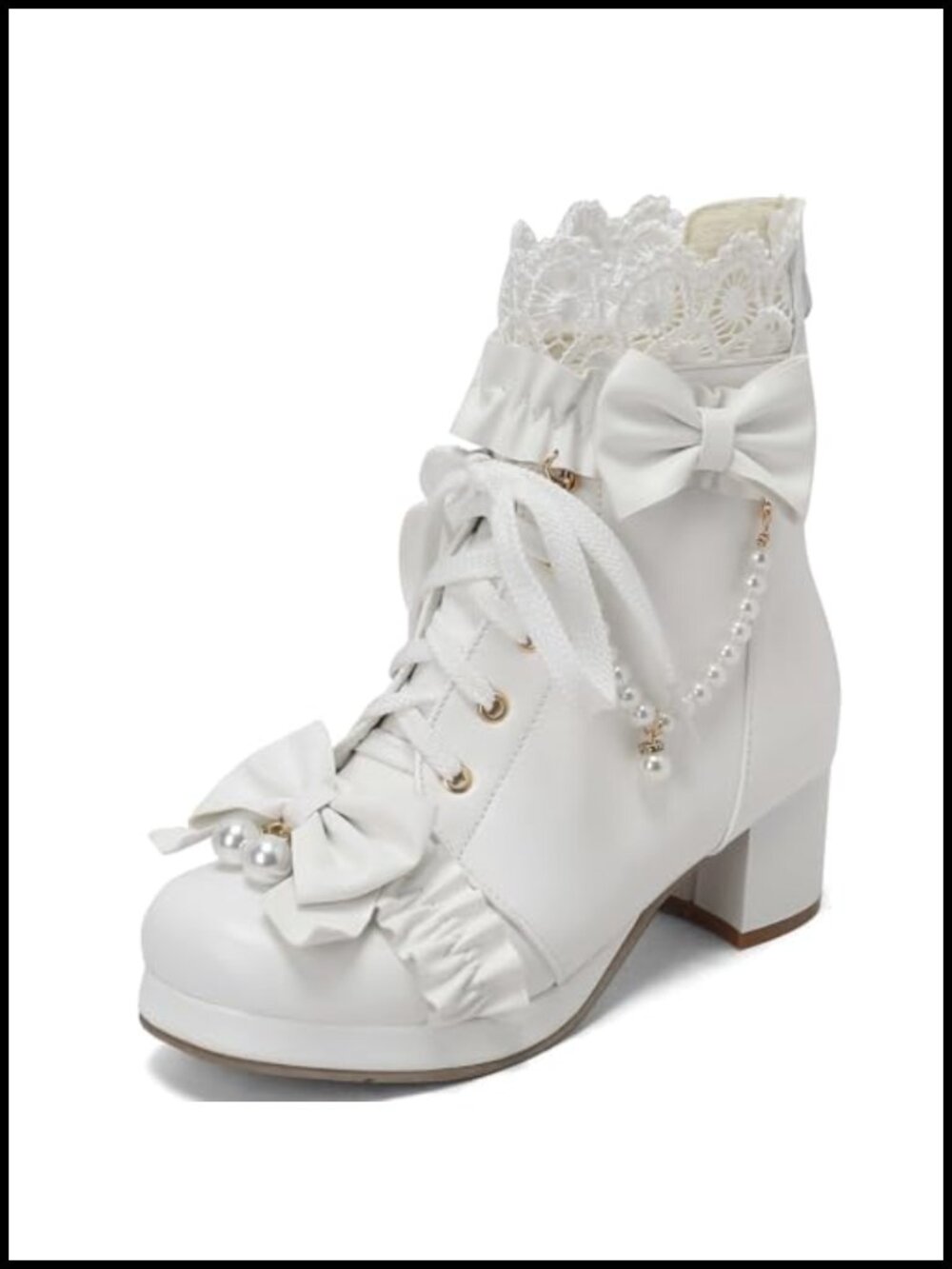 Chunky Mid Heel Lace Up Ankle Boots with Bow Platform Bootie